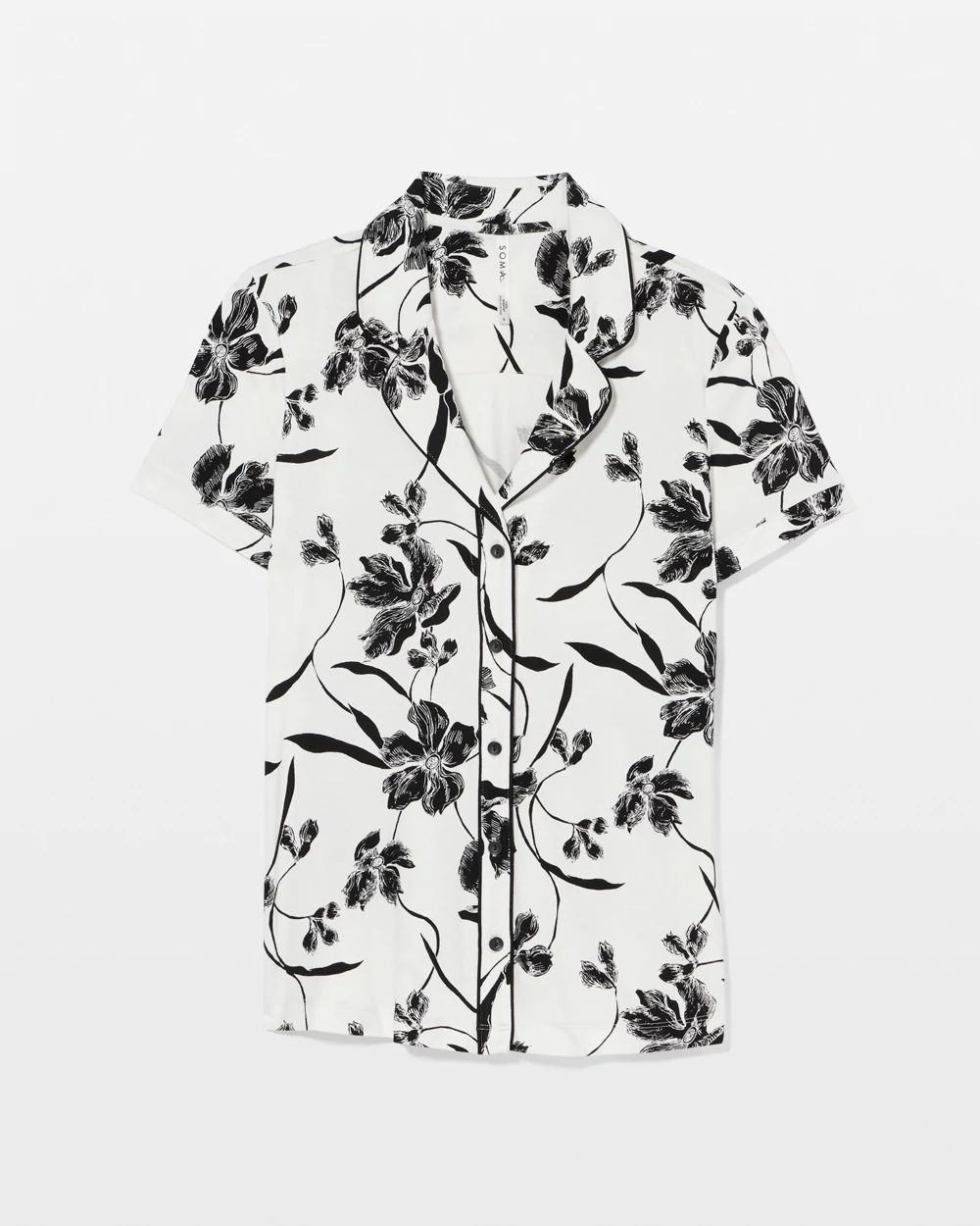 Piped Short Sleeve Notch Collar Pajama Top | Soma